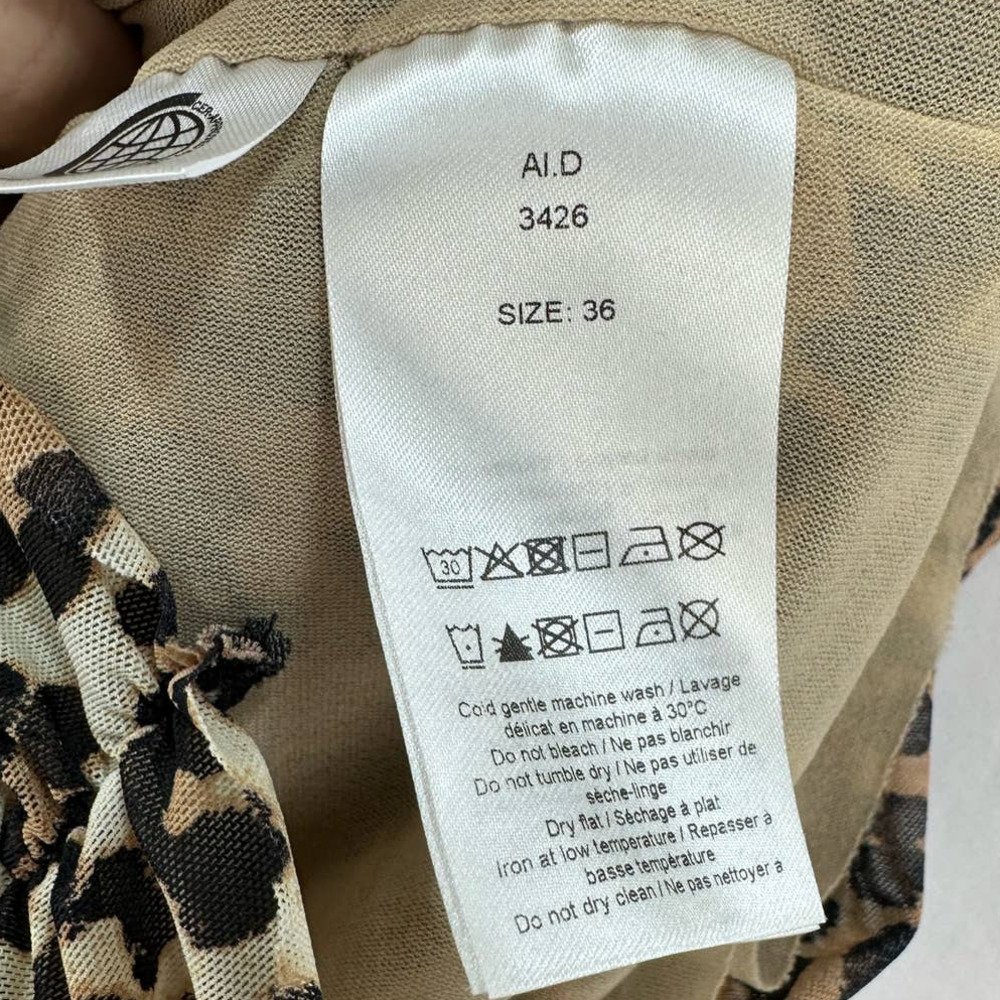 GANNI Midi Dress Ruched Leopard Print Stretch Mesh Long Sleeve size 36 / US 4 - Picture 8 of 8